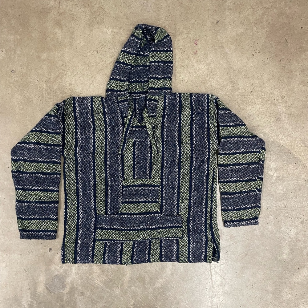 Summer Baja Beach Hippie Sweater in Forrest green stripes! Size Small